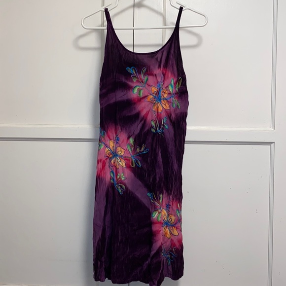 Tropical Batik Dresses & Skirts - Tropical Batik Small Purple Pink Orange Floral Print Tank Dress